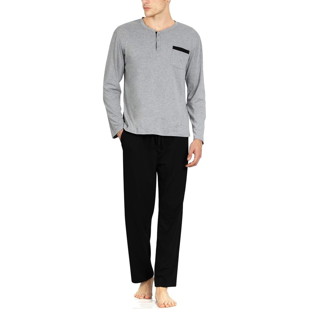 Yimanie Men's  Pajama‎ Set Long Sleeve Shirt Pants Grey Black Lounge Sz XL NWT